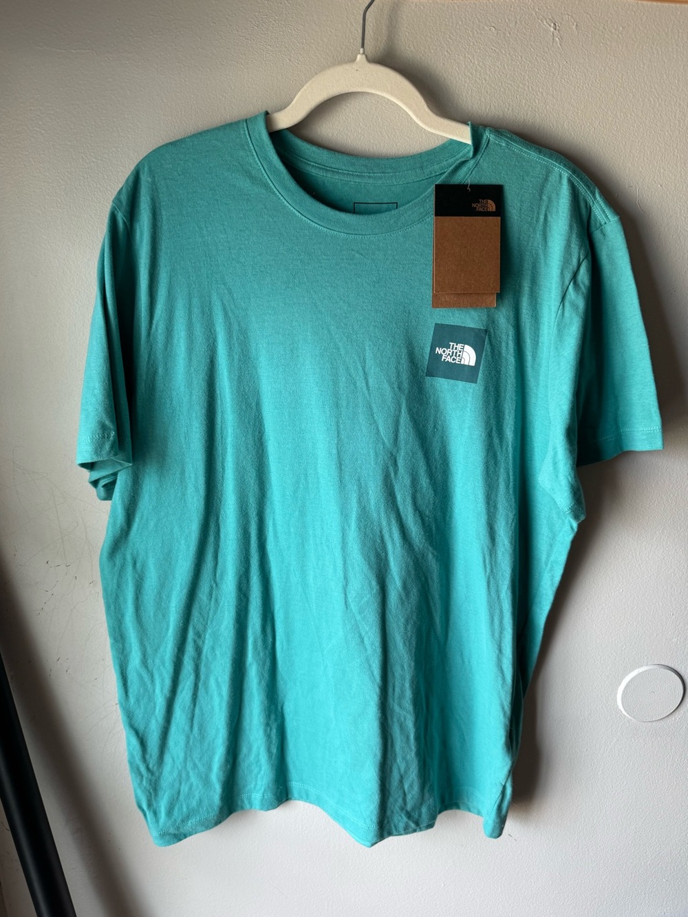 NWT The North Face Box Logo Short Sleeve T-Shirt Mens Large Lagoon Teal Blue